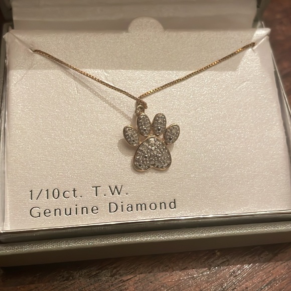 Sterling silver and genuine diamond dog paw necklace - Picture 2 of 2